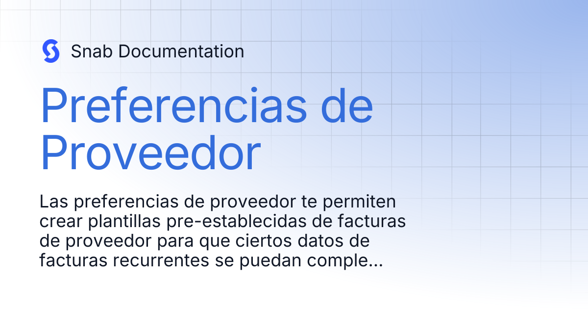 Preferencias de Proveedor | Snab Documentation