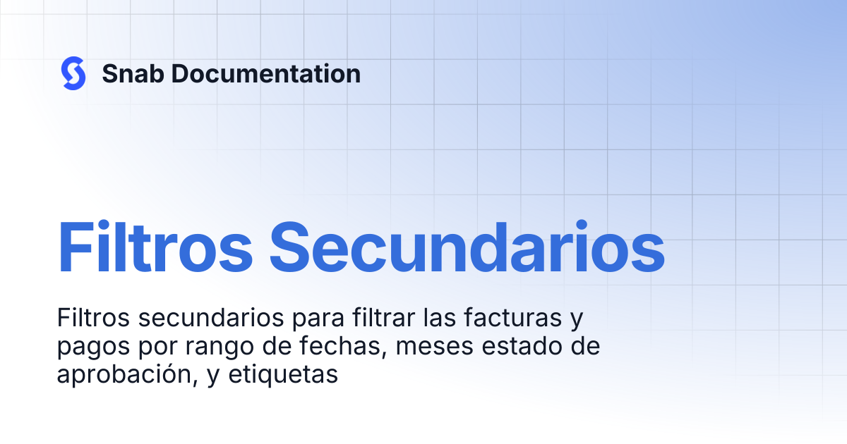 Filtros Secundarios | Snab Documentation